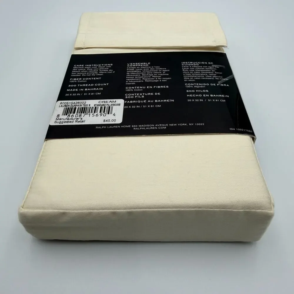 Lauren Ralph Lauren Dunham Sateen Standard Pillowcases Set 2 Cream Cotton NIP